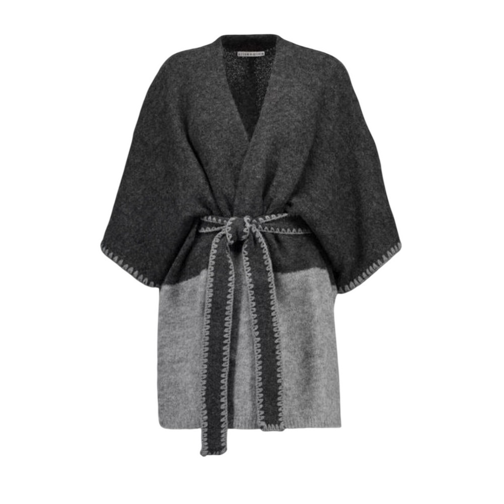 Alice & Olivia Cardigan Poncho Colorblock  Gray Alpaca Blend O/S Soft!